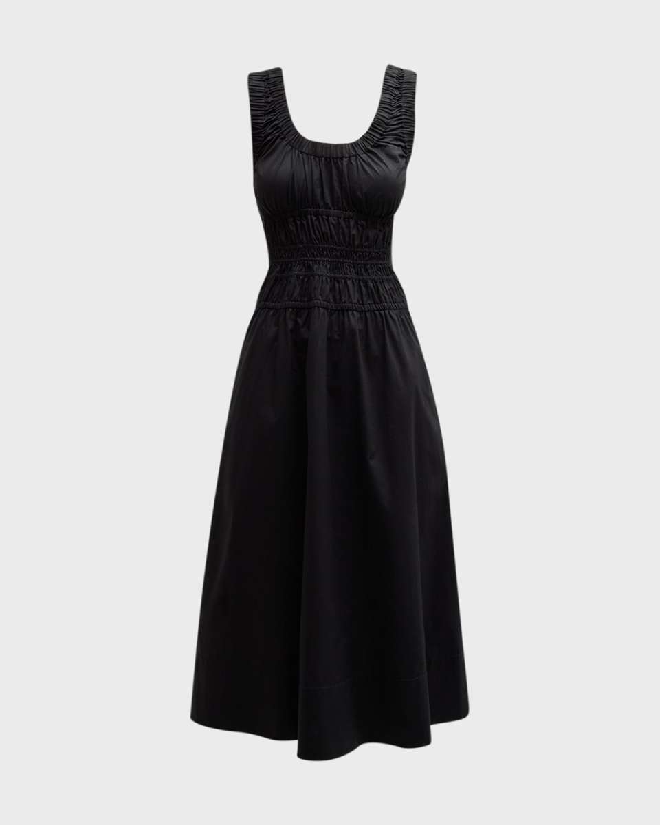 Poplin Gathered Midi Dress